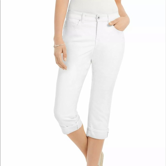 Style & Co Capri Denim White Pants Curvy Zip Stretchy 10"rise 5 Pocket 12P - Picture 1 of 11